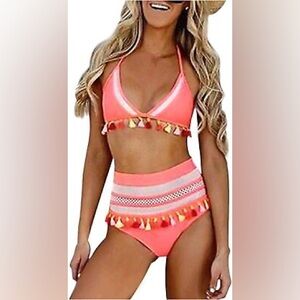 Vibrant Pink Tassel Bikini Set